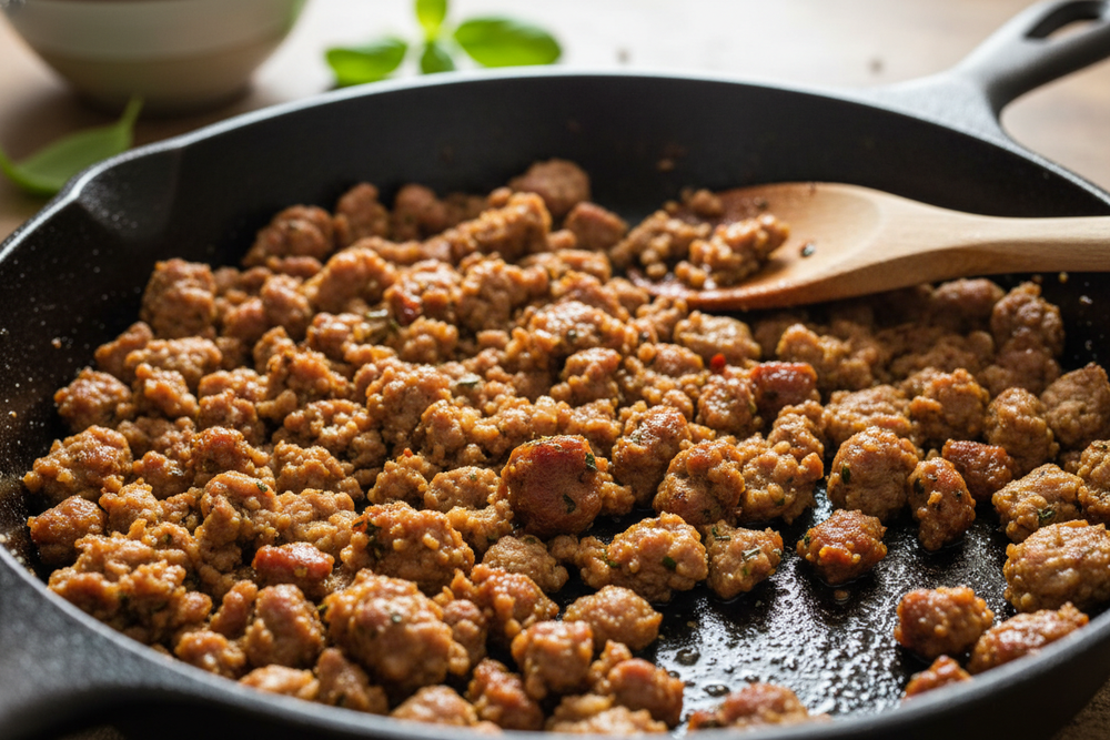 ground pork sausage in pan