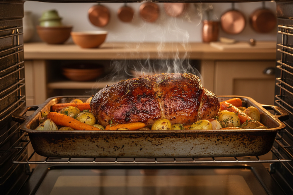 pork picnic roast cooking in oven