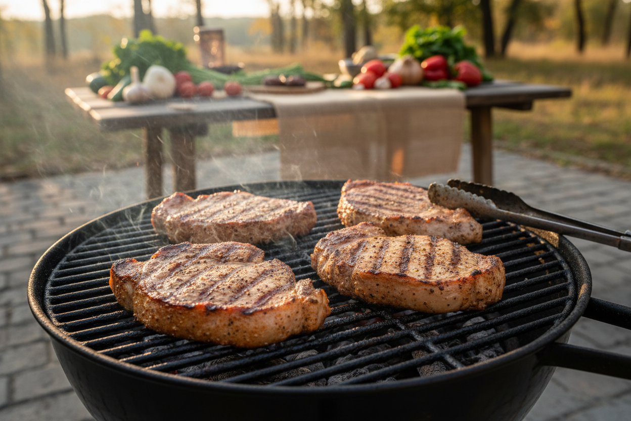 pork steaks on the grill
