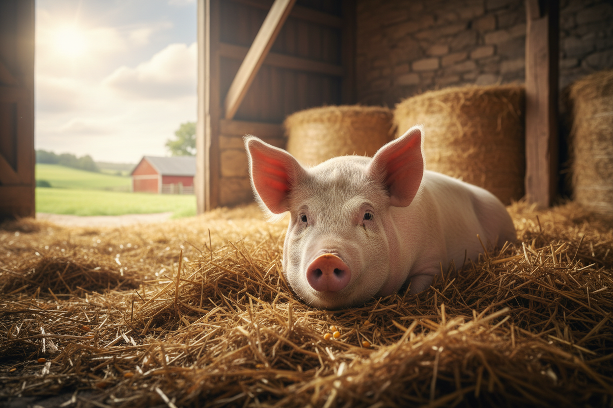yorkshire pig in hay